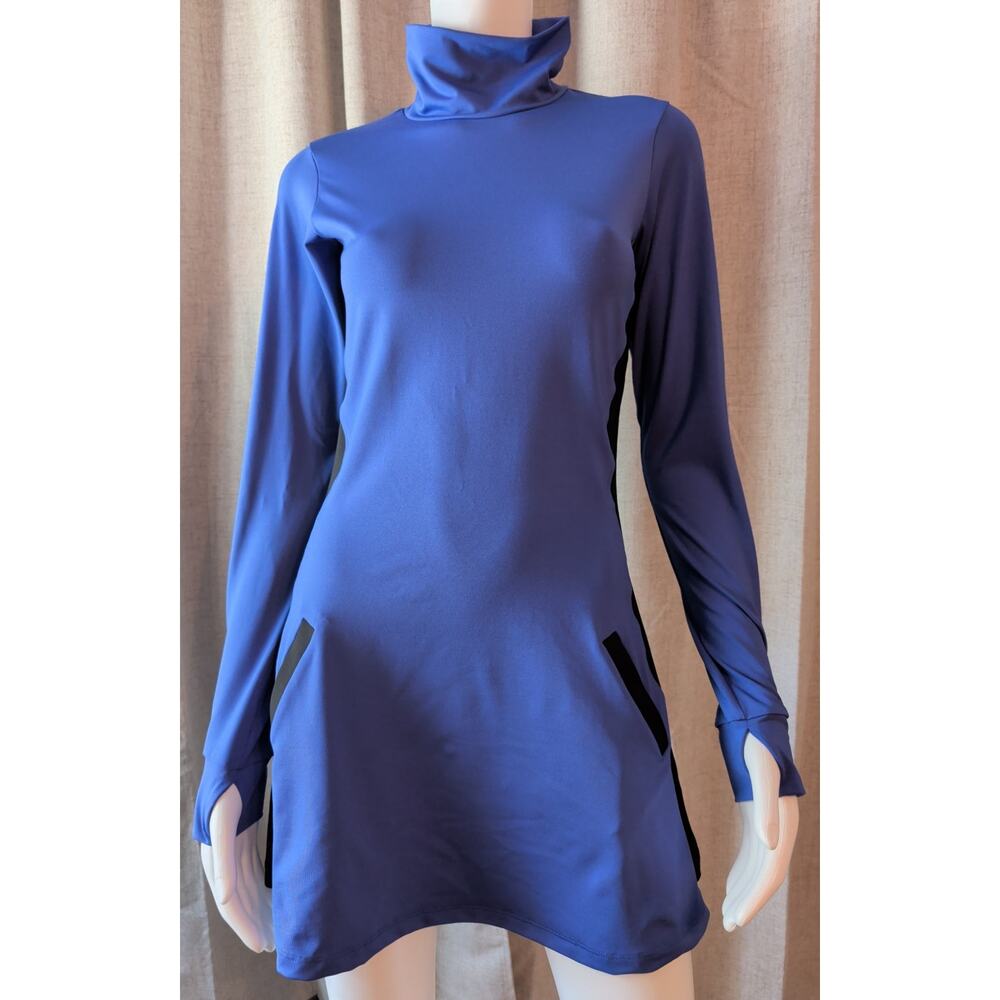 Olay Soul Dress Deep Blue Black Golf Tennis Stretch Turtleneck Long Sleeve Small